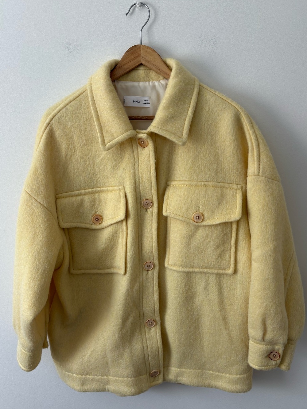 Mango Oversized Utility Jacket Butter Yellow Wool-Look Size Small Fall Chic - Picture 6 of 12